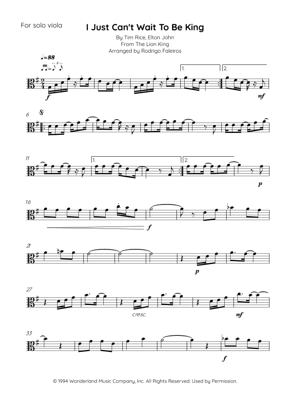 I Just Can't Wait To Be King (arr. Rodrigo Faleiros)