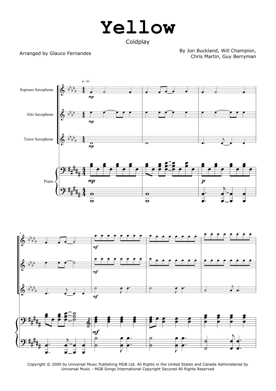 Yellow (arr. Glauco Fernandes)