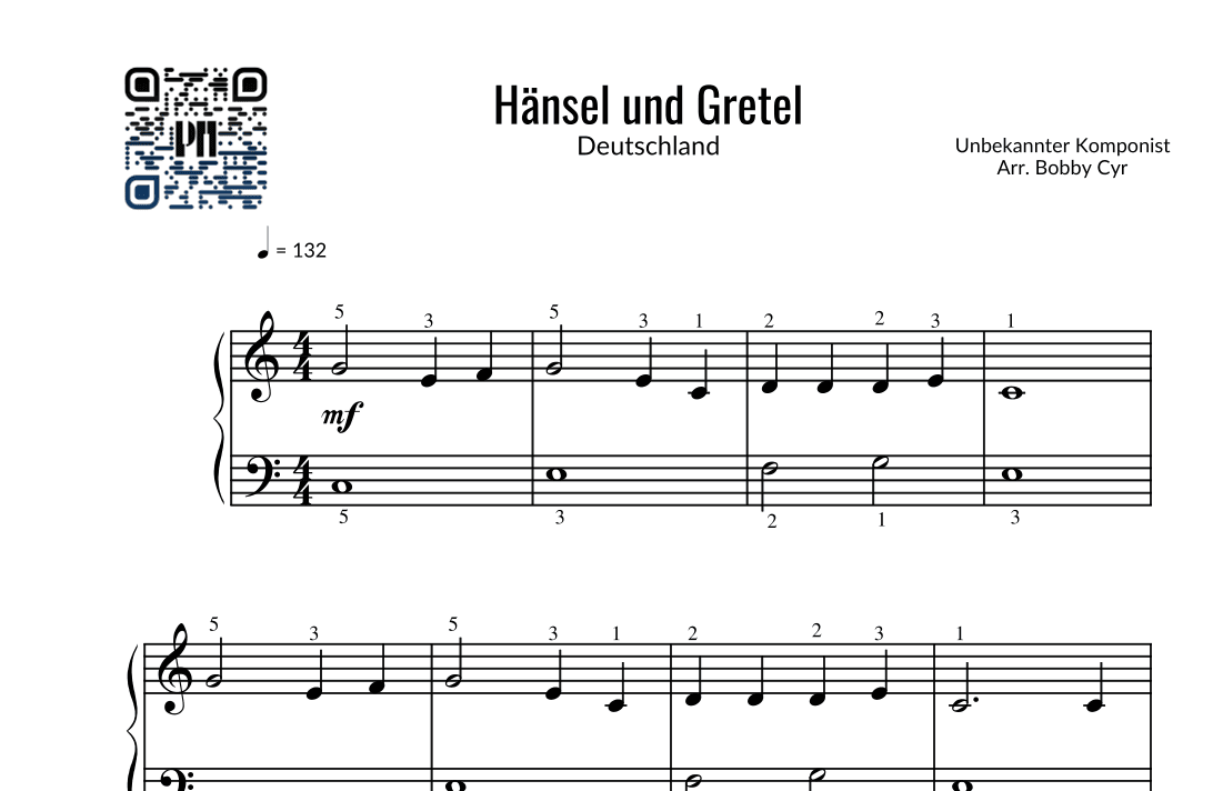 Hänsel und Gretel - Kinderreime (leichtes Klavier) (arr. Bobby Cyr - Piano Notion)