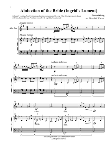 Classical Duets for Alto Saxophone & Piano:  Ingrid's Lament (Abduction of the Bride) (arr. Meredith Whelan)