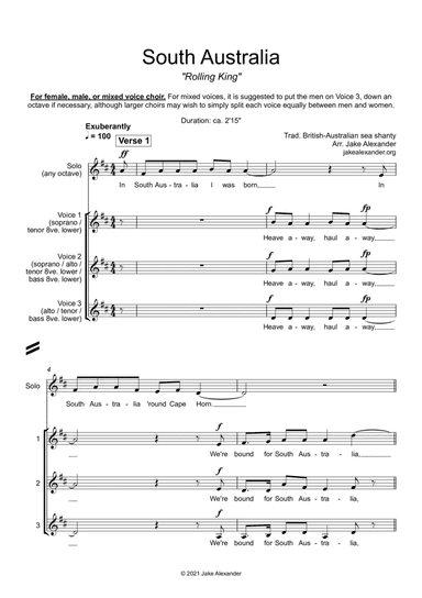 South Australia - SSA/TTB/SAT/SAB a cappella (arr. Jake Alexander)