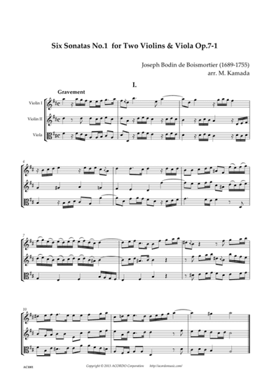 Six Sonatas No.1 for two Violins & Viola Op.7-1 (arr. Kamada, Mikio)