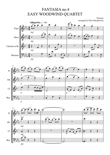 Fantasia by Teleman for Easy WoodWind Quartet (arr. Ellen Macpherson)