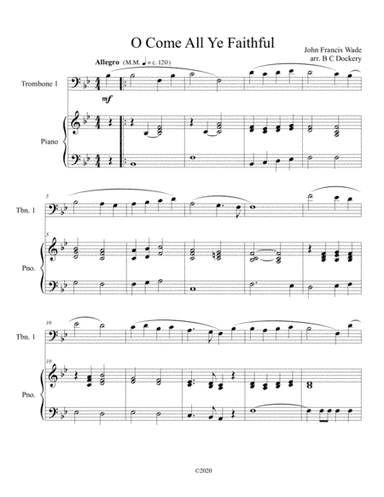 O Come All Ye Faithful (trombone solo) with optional piano accompaniment (arr. B C Dockery)