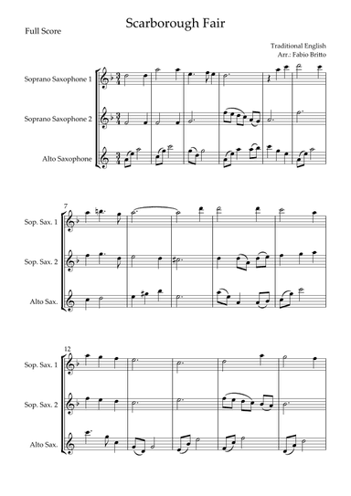 Scarborough Fair for Saxophone Trio (arr. Fabio Britto)