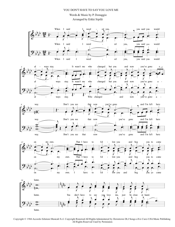 You Don't Have To Say You Love Me (arr. Erkki Sipilä)