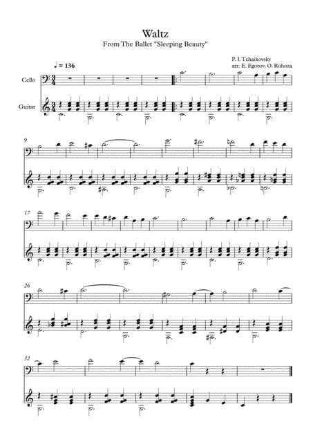 Waltz (Sleeping Beauty), Peter Ilyich Tchaikovsky, For Cello & Guitar