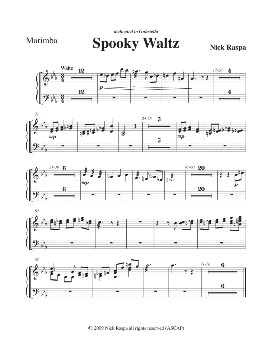 Spooky Waltz from Three Dances for Halloween - Marimba  part