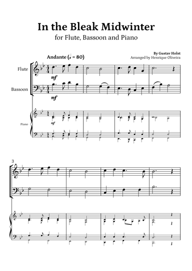 In the Bleak Midwinter (Flute, Bassoon and Piano) - Beginner Level (arr. Henrique Oliveira)