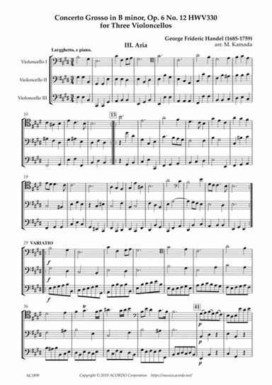 Aria from Concerto Grosso, Op.6-12 HWV330 for Three Violoncellos (arr. Kamada. Mikio)