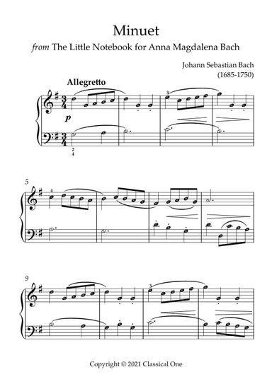 Bach, J.S. - Minuet(With Note name) (arr. MPS)