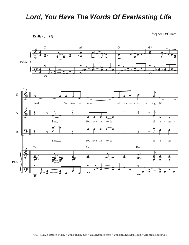Lord, You Have The Words Of Everlasting Life (Vocal Trio - (SAB)