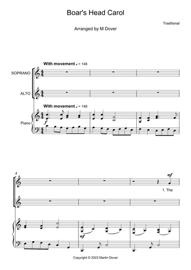 The Boar's Head Carol - 2 Part Choir - SA - Upper Voices (arr. Martin Dover)
