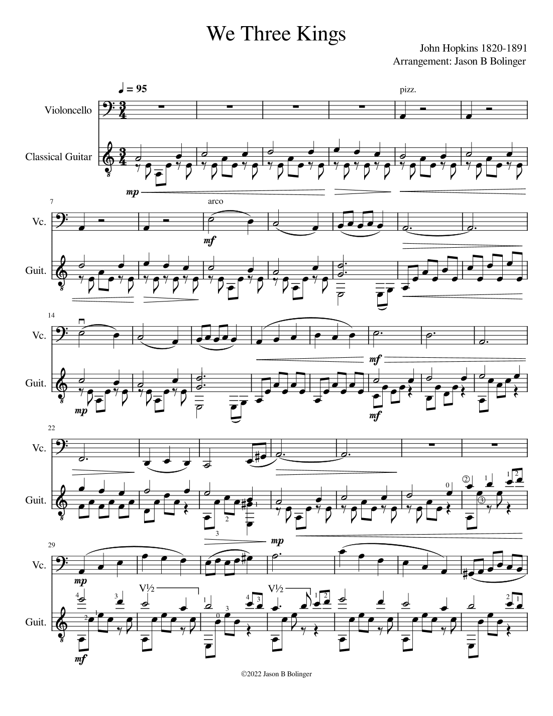 We Three Kings for Cello and Guitar (arr. Jason B Bolinger)