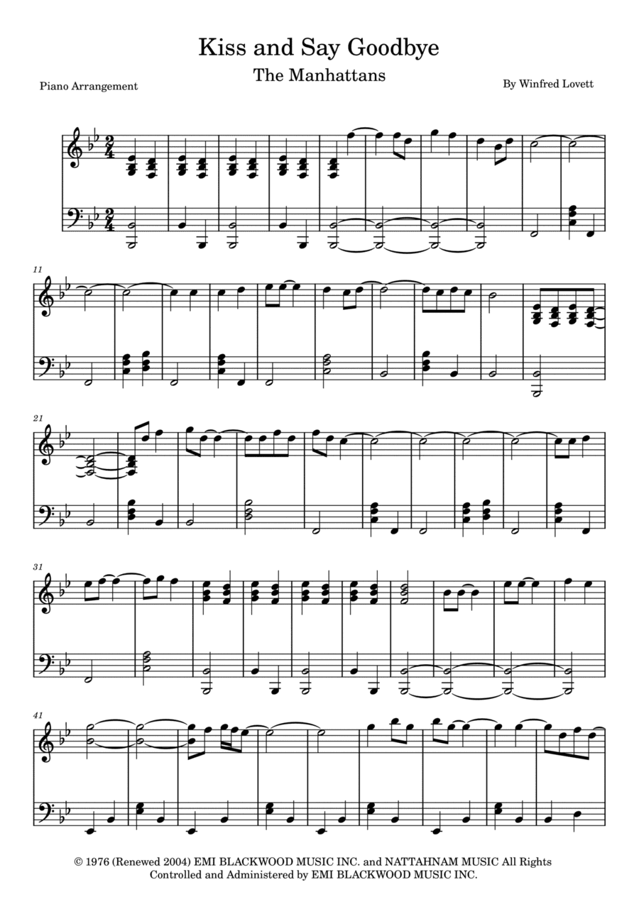 Kiss And Say Goodbye (arr. Piano Go Life)