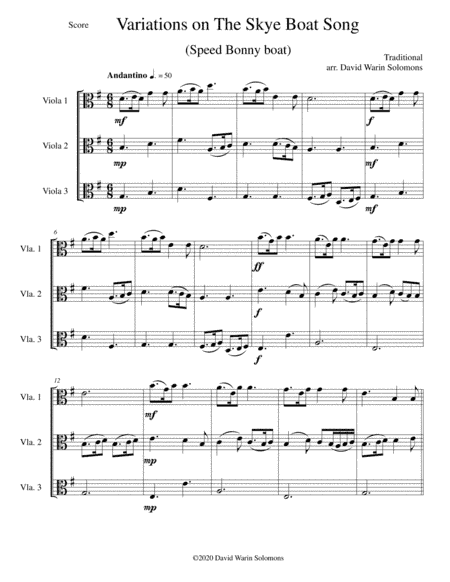 Variations on The Skye Boat Song (Speed bonnie boat) for viola trio (arr. David Warin Solomons)