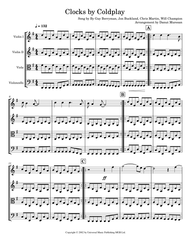 Clocks (arr. Danut Muresan)