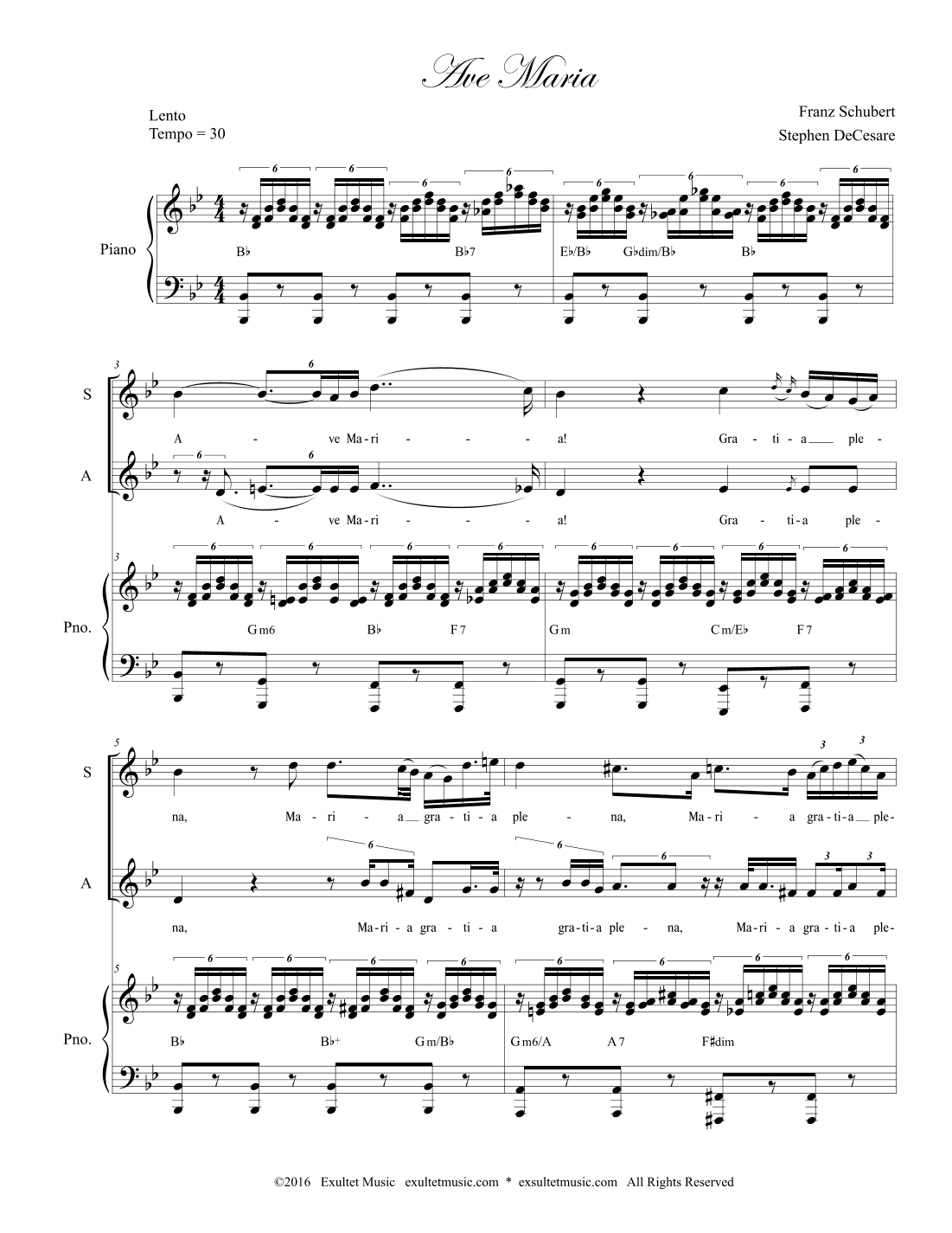 Ave Maria (Duet for Soprano and Alto solo - (High Key) (arr. Stephen DeCesare)