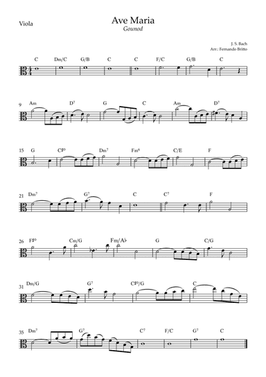 Ave Maria (Gounod) for Viola Solo with Chords (C Major) (arr. Fernando Britto)