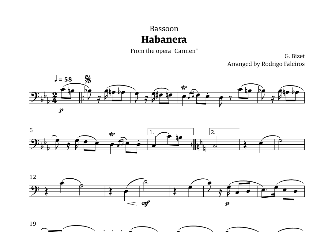 Habanera (for solo bassoon) (arr. Rodrigo Faleiros)