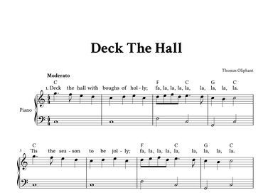 Deck The Hall - Easy Piano in C (with Lyrics Above Staff) (arr. Yuri Noronha)