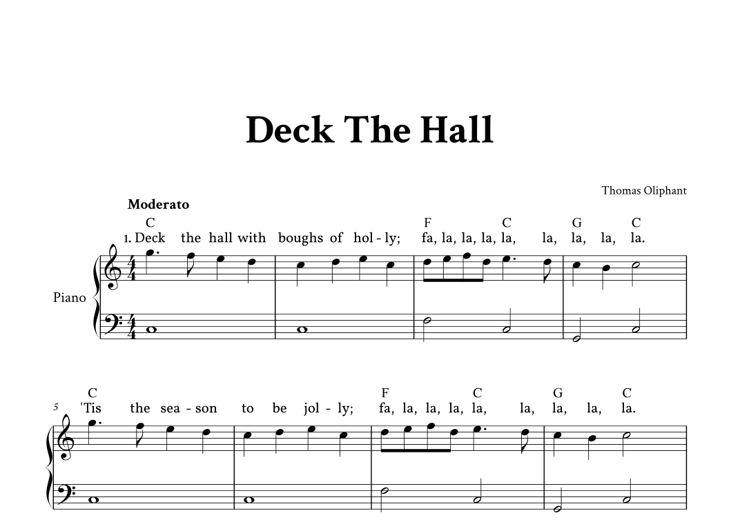 Deck The Hall - Easy Piano in C (with Lyrics Above Staff) (arr. Yuri Noronha)