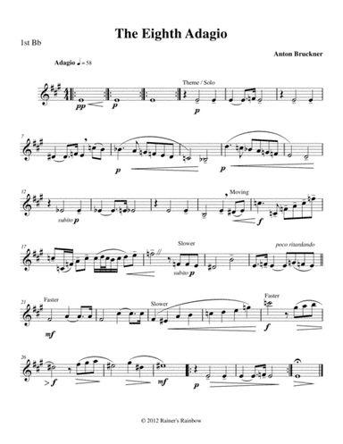 Bruckner 1887 Symphony No 8 Adagio for Clarinet Quartet with Optional String Bass & Bonus Leadsheet (arr. Rainer's Rainbow of Music aka R G Roth)