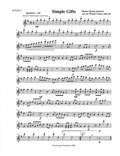 Simple Gifts (for String Quartet) (arr. Wendy Loder, ASCAP)