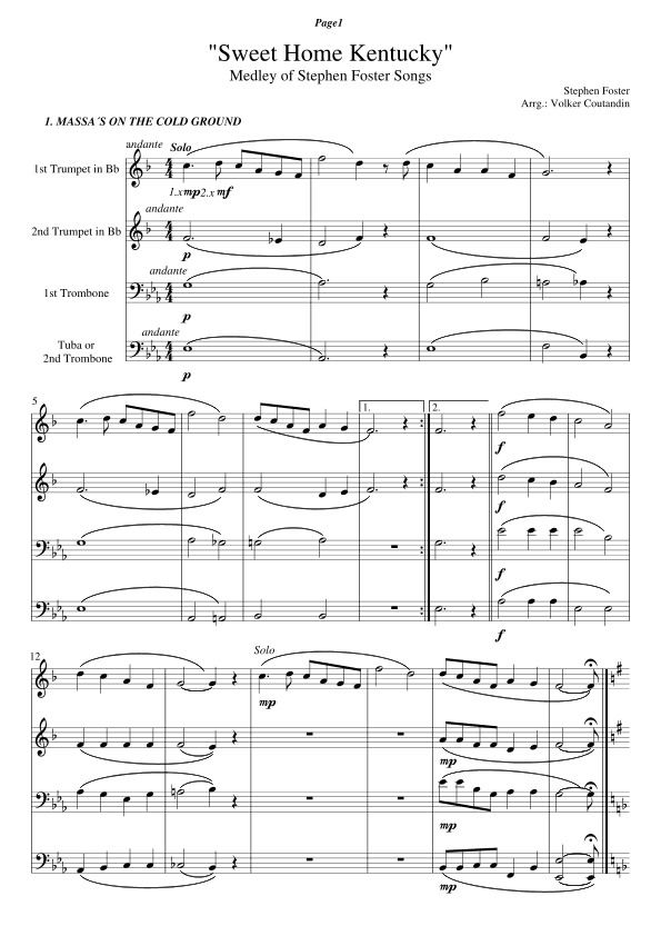 Sweet Home Kentucky (arr. Volker Coutandin)