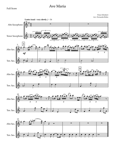 Ave Maria (Franz Schubert) for Alto Saxophone &  Tenor Saxophone Duo (arr. Fernando Britto)