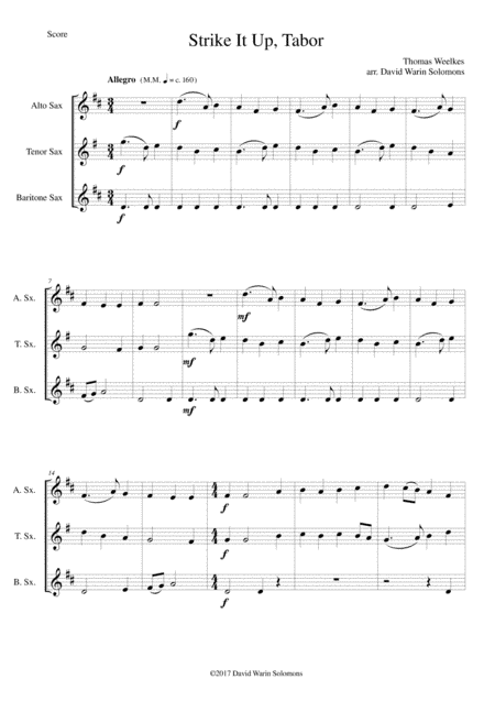 Strike it up Tabor for saxophone trio (alto, tenor, baritone) (arr. David Warin Solomons)