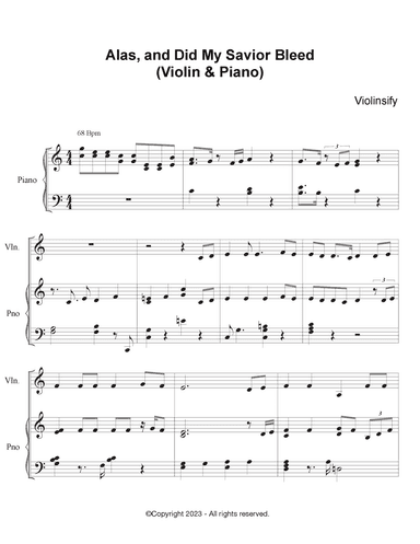Alas, and Did My Savior Bleed (Violin with piano accompaniment)(Violin Sheet Music Pdf) (arr. Violinsify)
