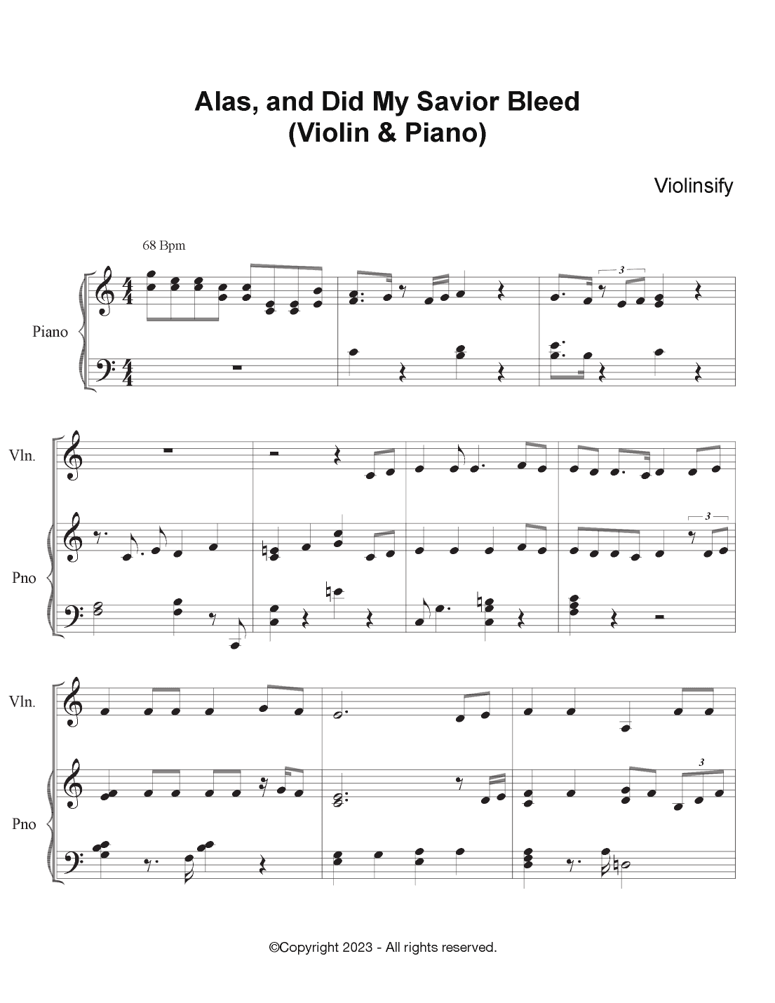 Alas, and Did My Savior Bleed (Violin with piano accompaniment)(Violin Sheet Music Pdf) (arr. Violinsify)