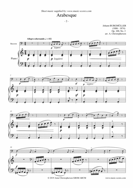 Arabesque - Burgmuller Op.100, No.2 - Bassoon and Piano (arr. Anne L Christopherson GRSM ARCM)