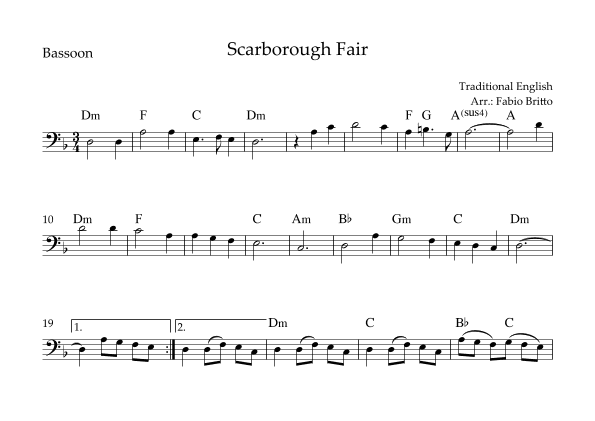 Scarborough Fair for Bassoon Solo with Chords (arr. Fabio Britto)