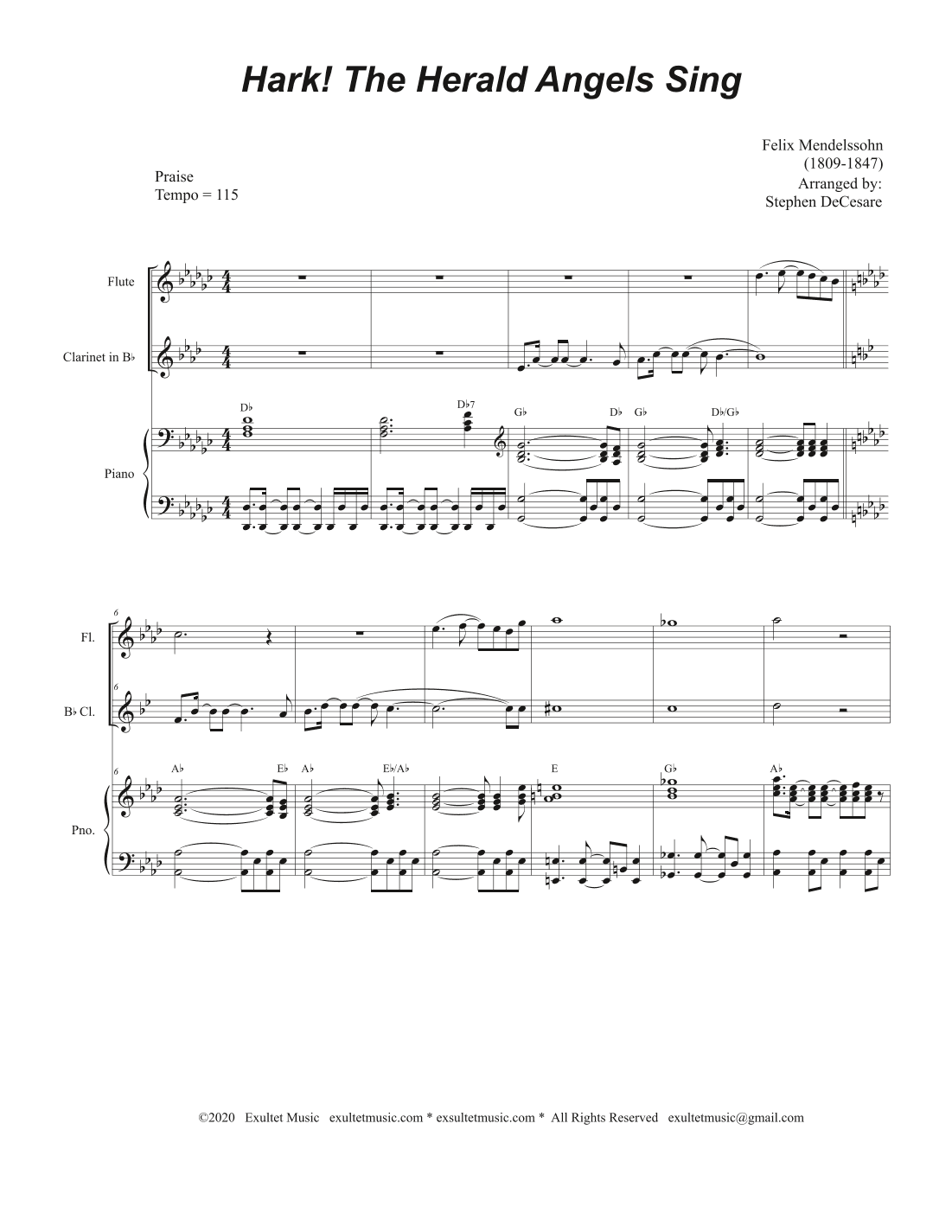 Hark! The Herald Angels Sing (Duet for Flute and Bb-Clarinet) (arr. Stephen DeCesare)