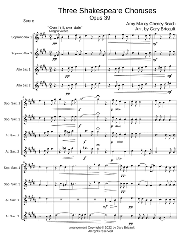Three Shakespeare Choruses - Opus 39 (arr. Gary Bricault)