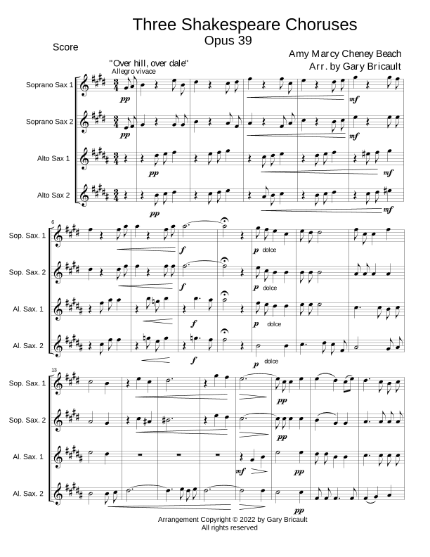 Three Shakespeare Choruses - Opus 39 (arr. Gary Bricault)