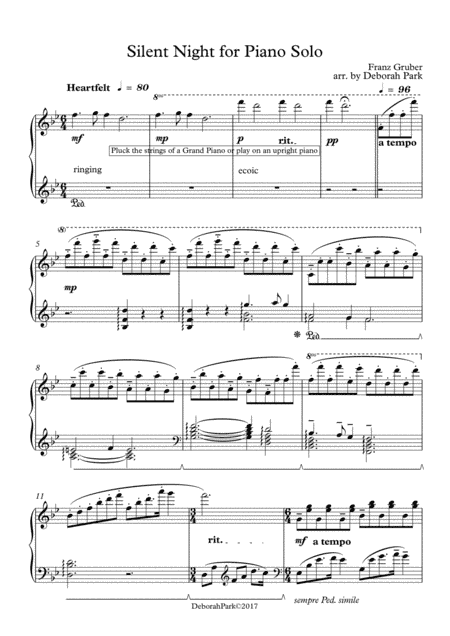 Silent Night for Piano Solo (arr. Deborah Park)