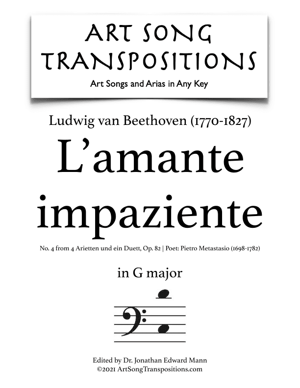 BEETHOVEN: L'amante impaziente, Op. 82 no. 4 (transposed to G major, bass clef) (arr. ArtSongTranspositions.com)