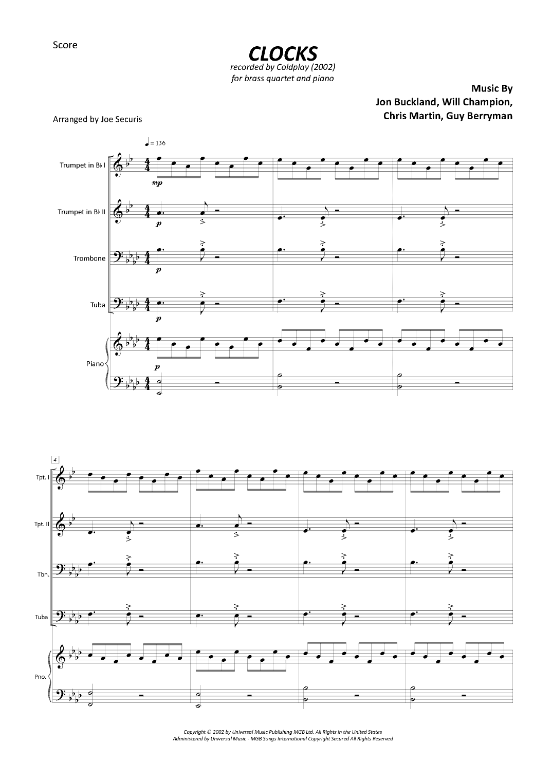Clocks (arr. Joe Securis)