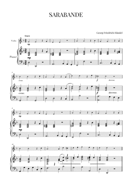 Haendel - Sarabande HWV 437 (for Violin and Piano) (arr. Cadenza Editions)