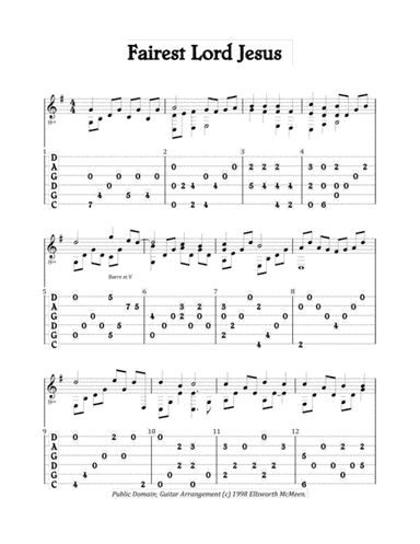 Fairest Lord Jesus (For Fingerstyle Guitar Tuned CGDGAD) (arr. Ellsworth McMeen)