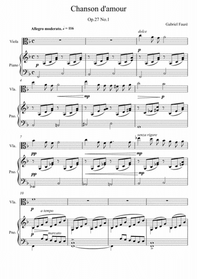 Gabriel Fauré - Chanson d'amour (Viola Solo) (arr. André Laitano)