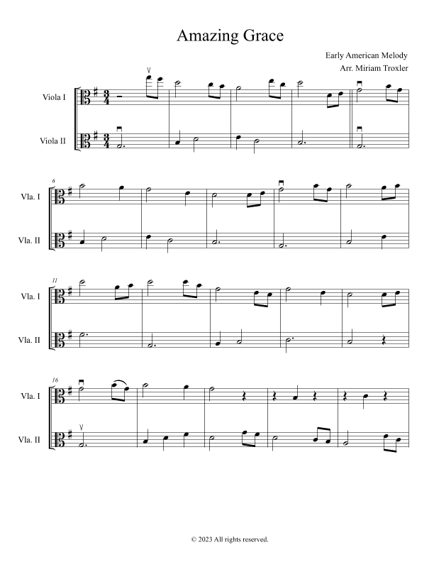 Amazing Grace Viola Duet (arr. Miriam Troxler)
