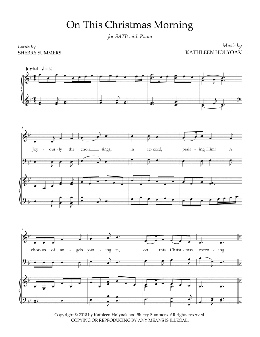 On This Christmas Morning - for SATB choir - Music by KATHLEEN HOLYOAK