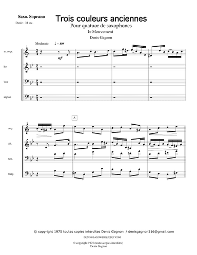 3 Couleurs anciennes / pour Quatuor de Saxophones / (1er Mouvement)