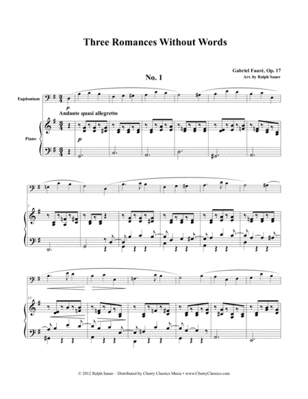Three Romances Without Words, Op. 17 for Euphonium & Piano (arr. Sauer, Ralph)