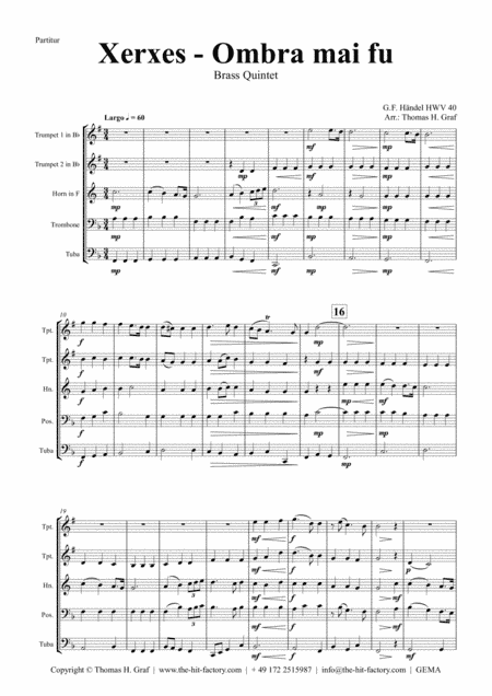 Xerxes Largo - Ombra mai fu - Brass Quintet (arr. Thomas H. Graf)