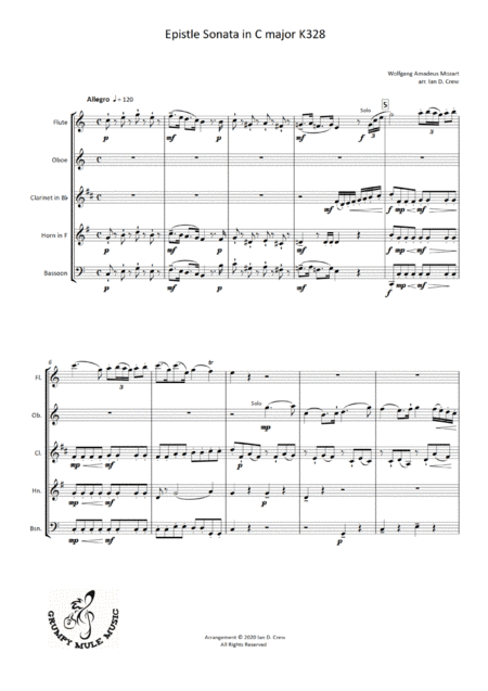 Mozart - Epistle Sonata in C K328 (arr. Ian D. Crew)